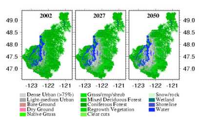 Fig 4 - 2002, projected 2027 and projected 2050 land cover maps